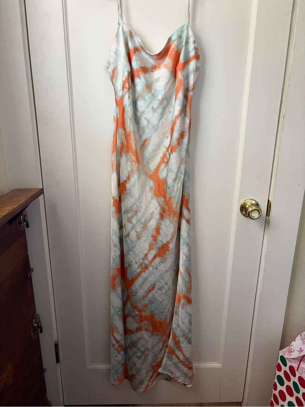 SNDYS Slip Maxi Dress in Orange and Pale Blue Tie-Dye